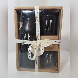 Rae Dunn SAKE AND SIP Set Black Ceramic OG by Magenta Artisan Collection NEW